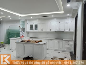 Thiết kế tủ bếp gỗ sồi sơn trắng ở Quận Phú Nhuận MS0051